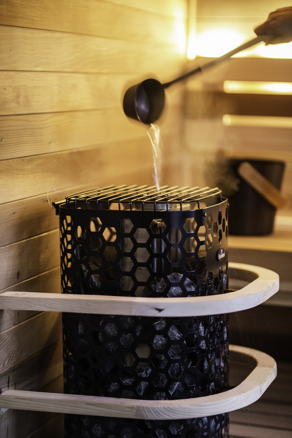 Traditional sauna rocks with water